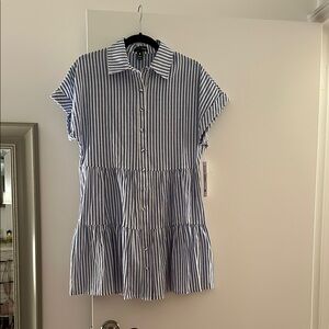 NEVER WORN - Aqua Blue and White Striped Midi Dress